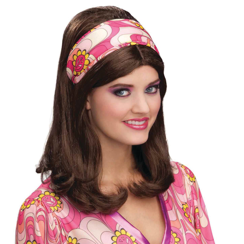 Womens Flower Power Headband Pink Costume Accessories Female Halloween_1 BA1844