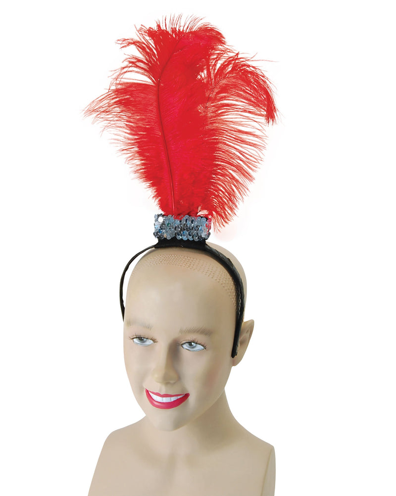 Womens Red Flapper Headband 3 Feathers Costume Accessories Female Halloween_1 BA198