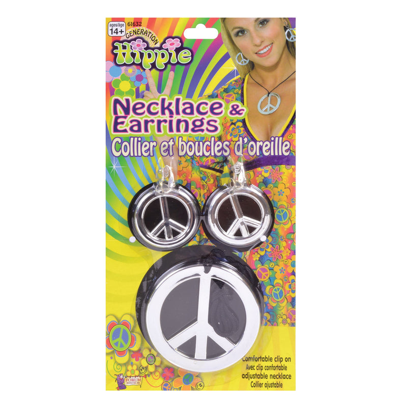 Womens Peace Sign Necklace & Earrings Costume Accessories Female Halloween_1 BA256