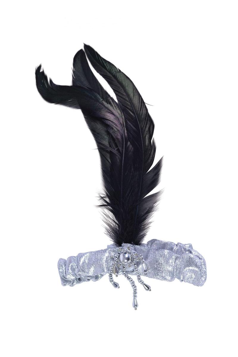 Womens Silver Headband With Black Feathers Costume Accessories Female Halloween_1 BA2816