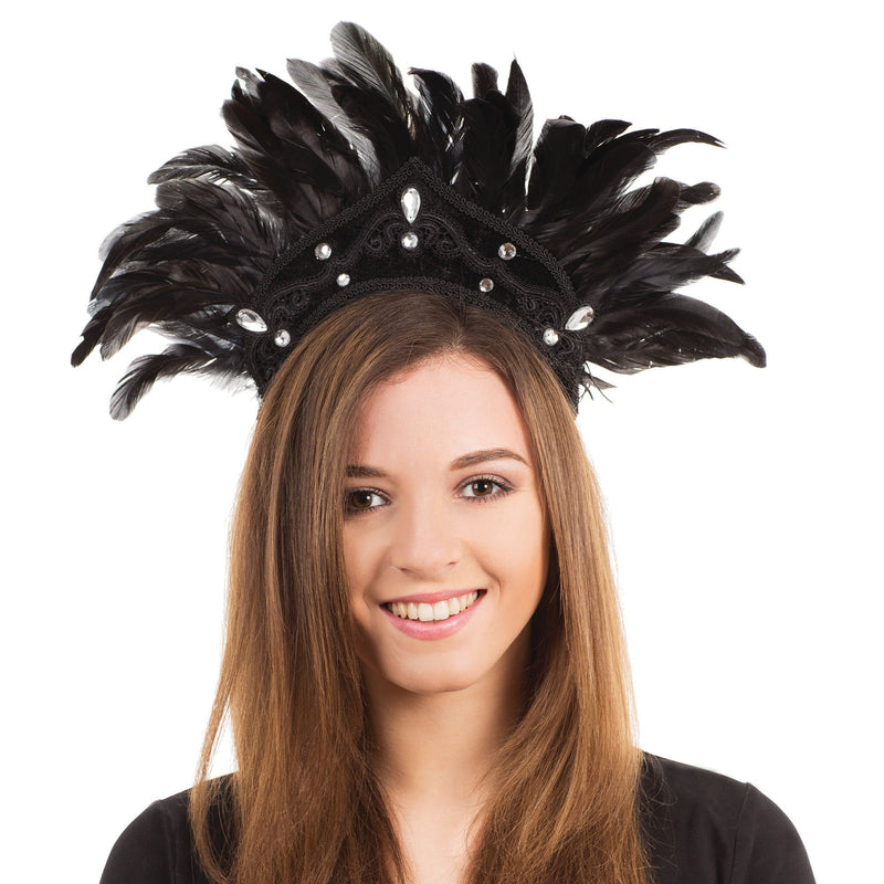 Womens Carnival Headdress Black Feather Costume Accessories Female Halloween_1 BA438