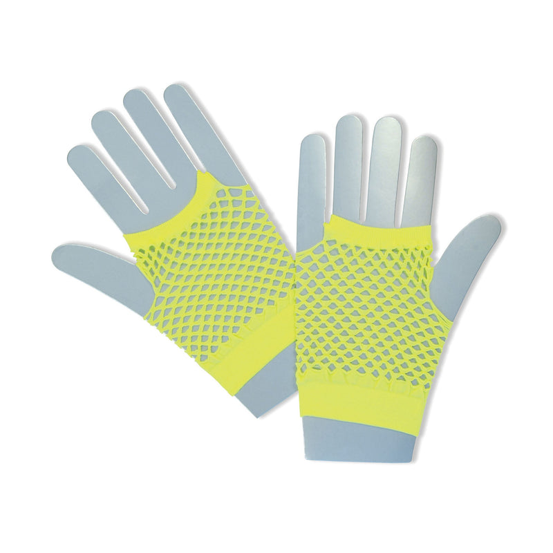 Womens Fishnet Gloves Short Neon Yellow Costume Accessories Female Halloween_1 BA573