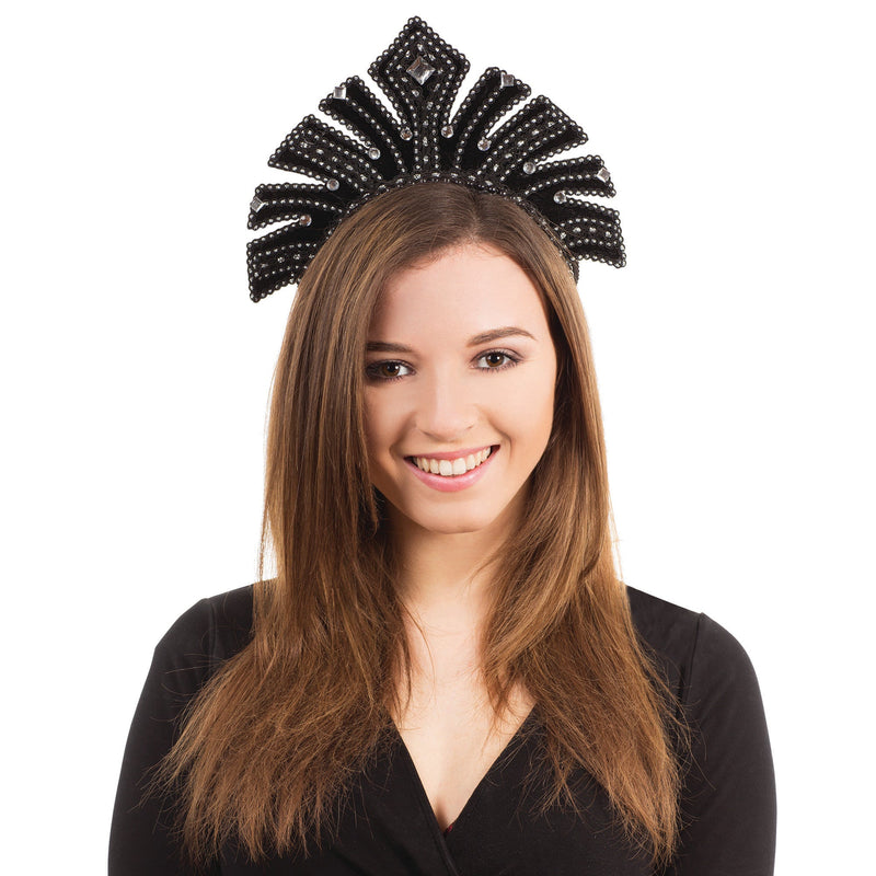 Womens Carnival Headdress Black With Gems Costume Accessories Female Halloween_1 BA602