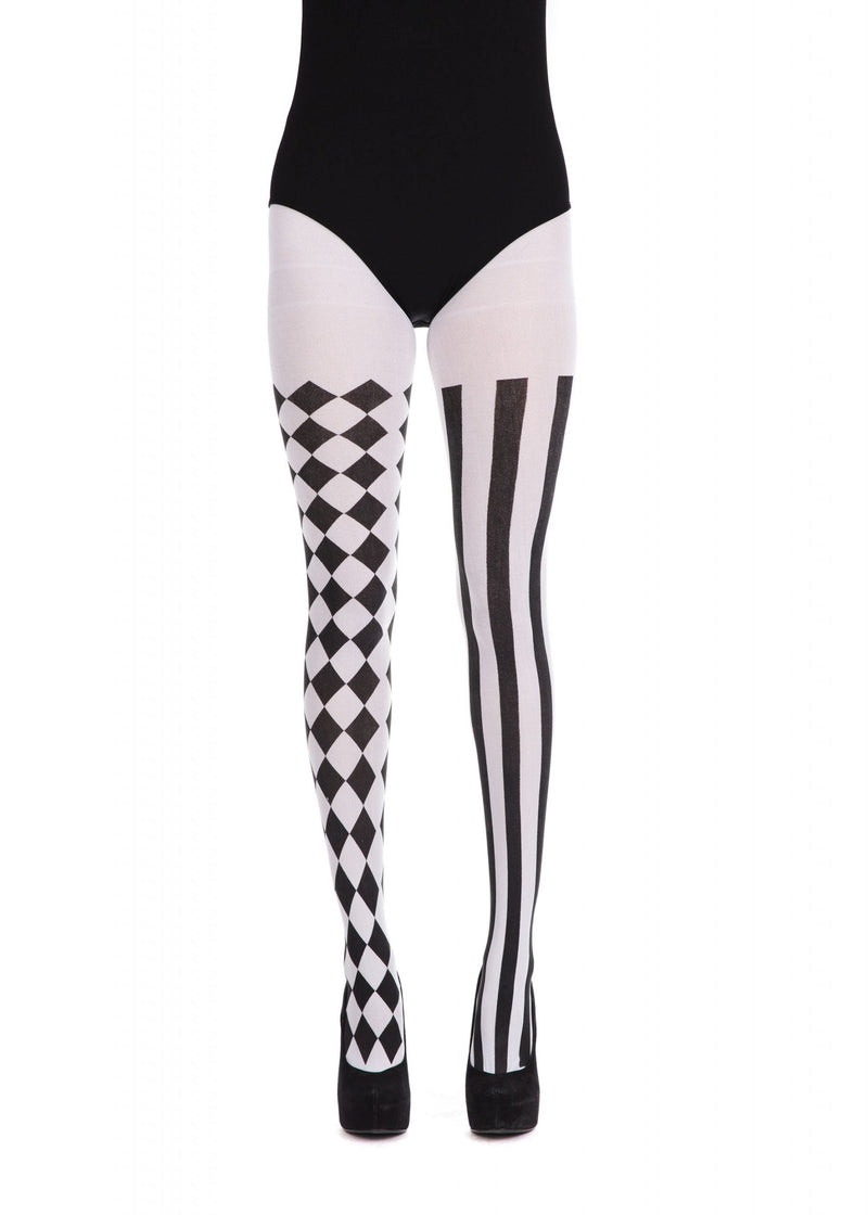 Womens Harlequin Tights Black White Costume Accessories Female Halloween_1 BA998