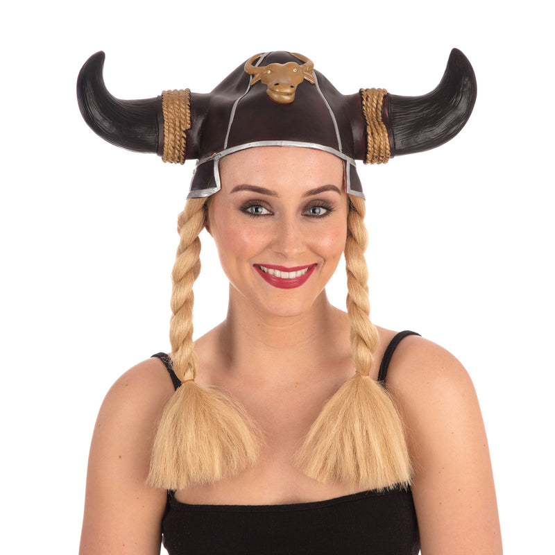 Womens Viking Helmet Blonde Plaits Hats Female Halloween Costume_1 BH210