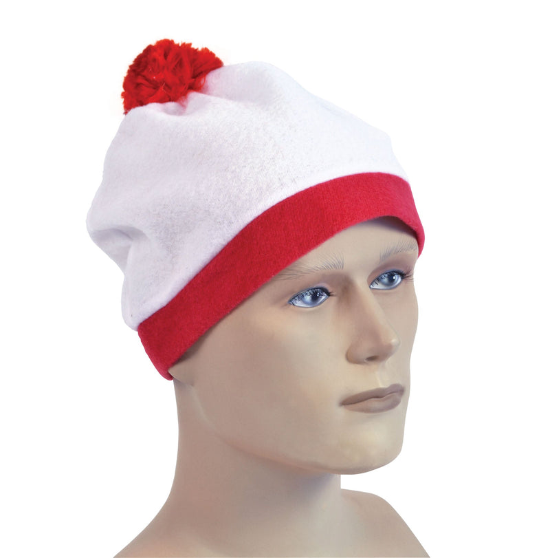 Mens Bobble Hat White + Red Pom Hats Male Halloween Costume_1 BH547