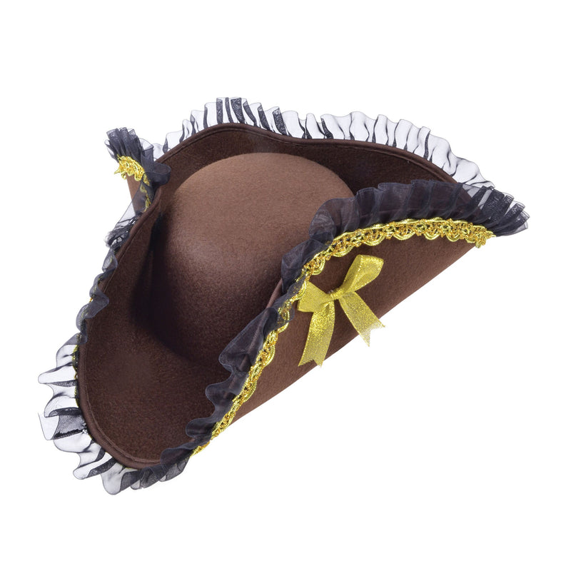 Womens Tricorn Hat Brown Pirate Lady Hats Female Halloween Costume_1 BH608