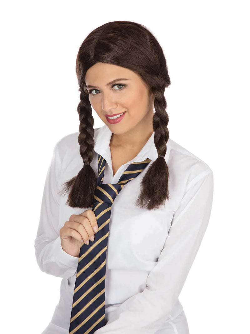 Brown Schoolgirl Wig Ladies Plaits
