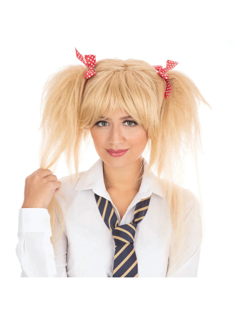 Schoolgirl Wig Blonde Red Bows