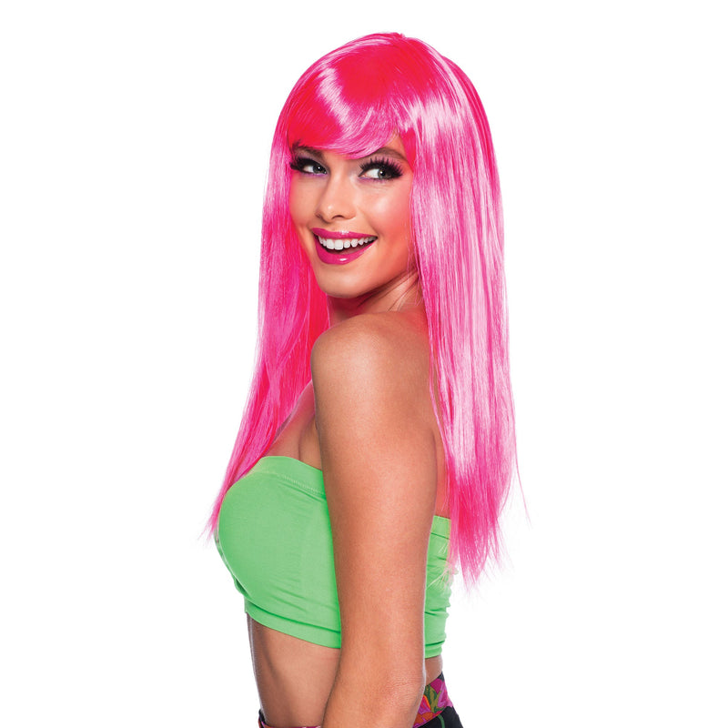 Womens Passion Long Neon Pink Wigs Female Halloween Costume_2 