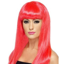 Babelicious Wig Adult Neon Pink Long Straight with Fringe Costume Hair 2
