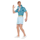 Barbie Movie Safari Ken Costume Mens Blue Shirt Shorts Tie and Wig 3