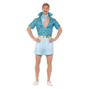 Barbie Movie Safari Ken Costume Mens Blue Shirt Shorts Tie and Wig 1