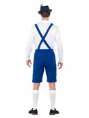 Bavarian Costume Adult Blue Lederhosen Hat with Feather White Shirt 3