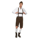 Bavarian Man Costume Adult Brown Lederhosen Shorts With Braces White Top Brown Hat 1