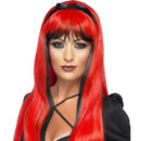 Bewitching Wig Adult Red Black Long with Fringe and Bow 2