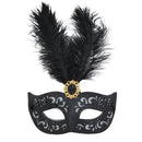 Black Eyemask With Tall Feather + Stone 1