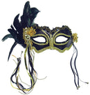 Black Metallic Eye Mask with Side Feather 1