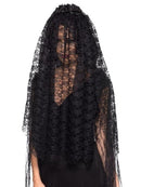 Black Widow Veil Adult Black with Flowers 1