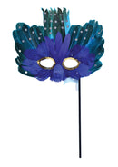 Blue Green Feather Eye Mask Stick Masks Unisex 1