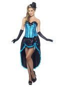 Burlesque Dancer Costume Adult Blue Corset Black Dress 4
