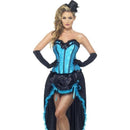 Burlesque Dancer Costume Adult Blue Corset Black Dress 1