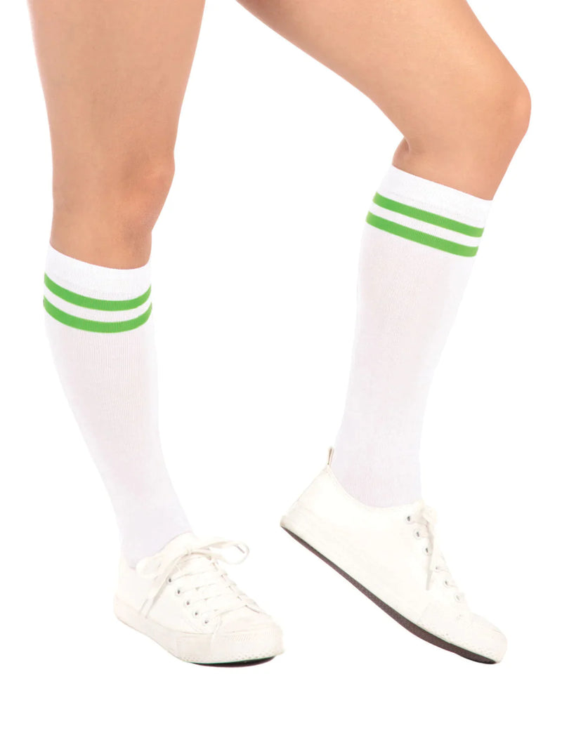 Neon Tube Socks White with Green Stripe