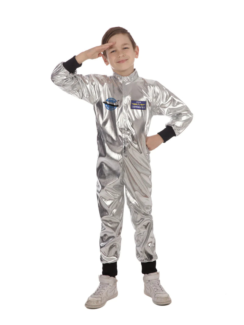 Astronaut Boys Costume Shiny Silver Space Suit
