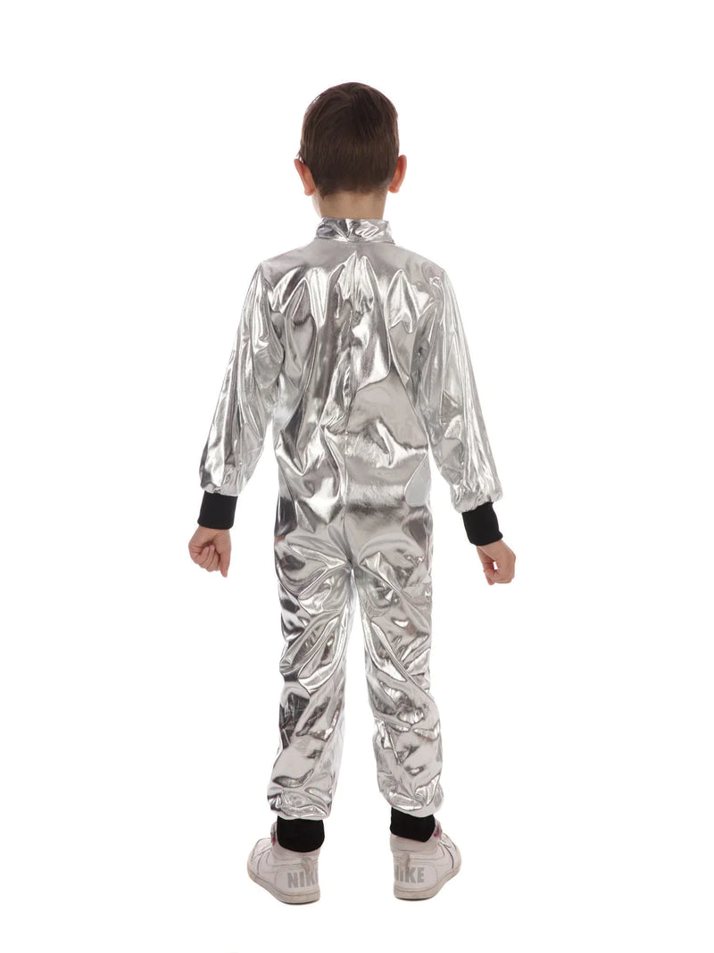 Astronaut Boys Costume Shiny Silver Space Suit