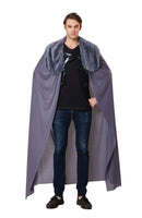 Cape Mens Grey With Fur Collar Adult Costume Male 1