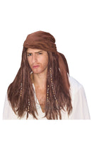 Caribbean Pirate Jack Sparrow Brown Wig with Bandana 1