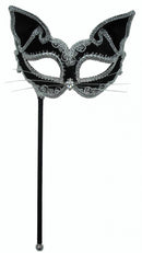 Cat Mask on Stick Eyemask for Masquerade Ball 1
