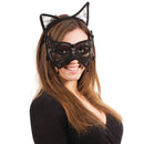 Cat Mask with Ears on Headband Gothic Black Lace 2