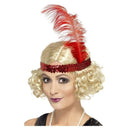 Blonde Charleston Wig Curly Hair with Red Feathered Sequin Headband 1