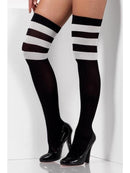 Cheerleader Opaque Hold Ups Black with White Stripes Costume Accessory 1