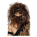 Crazy Caveman Set Adult Brown Wig Beard Headband Bones and Braids Instant Costume 1
