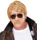 Blond Undercover Agent Wig With Moustache & Sunglasses In Box