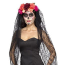 Day Of The Dead Headband Deluxe Adult Red Black 1