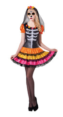 Day Of The Dead Lady Rainbow Adult Costume Female Uk Size 10 14 1