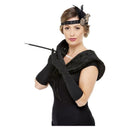 Deluxe 20s Accessories Kit Black and Gold Headband Gloves Cigarette Holder Faux Fur Stole 1