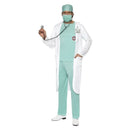 Doctor Costume Green Top Trousers Hat Mask Clear Name Tag White Coat 1
