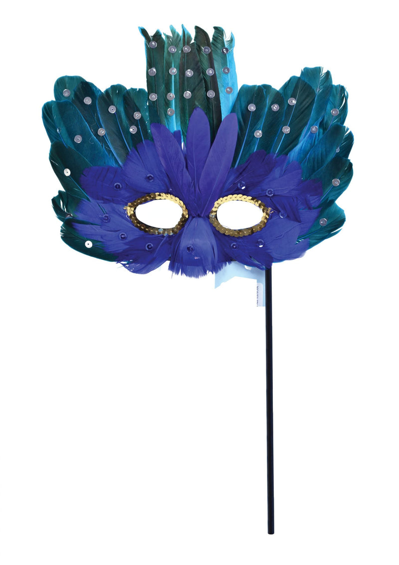 Blue Green Feather Eye Mask Stick Masks Unisex_1 EM014