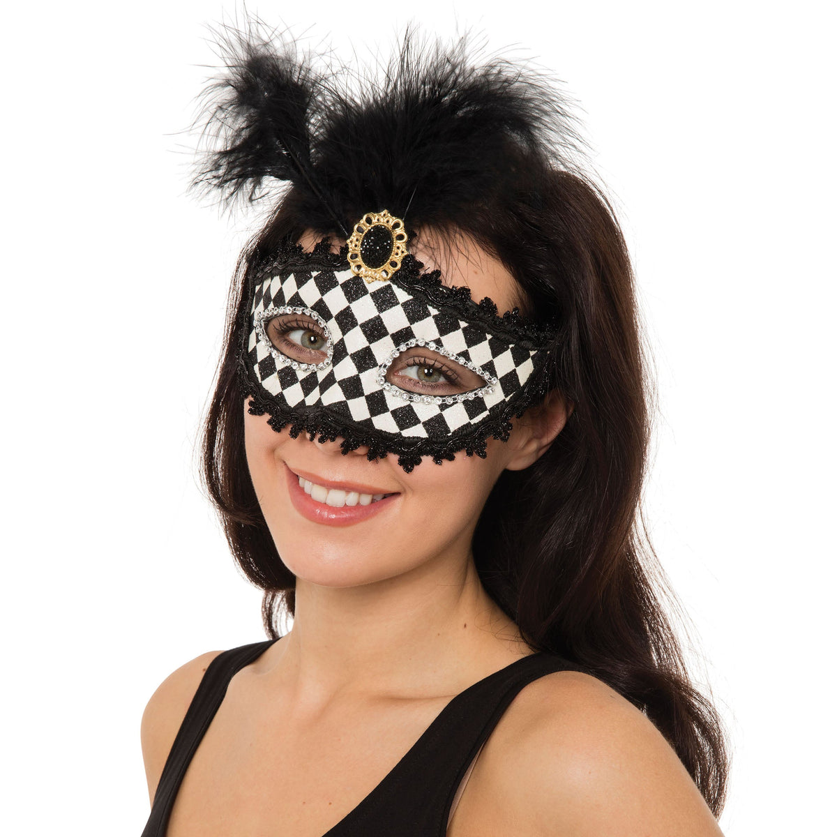 Harlequin Eyemask With Tall Feather Eye Masks Female Harlequin Eyemask With Tall Feather Eye Masks Female