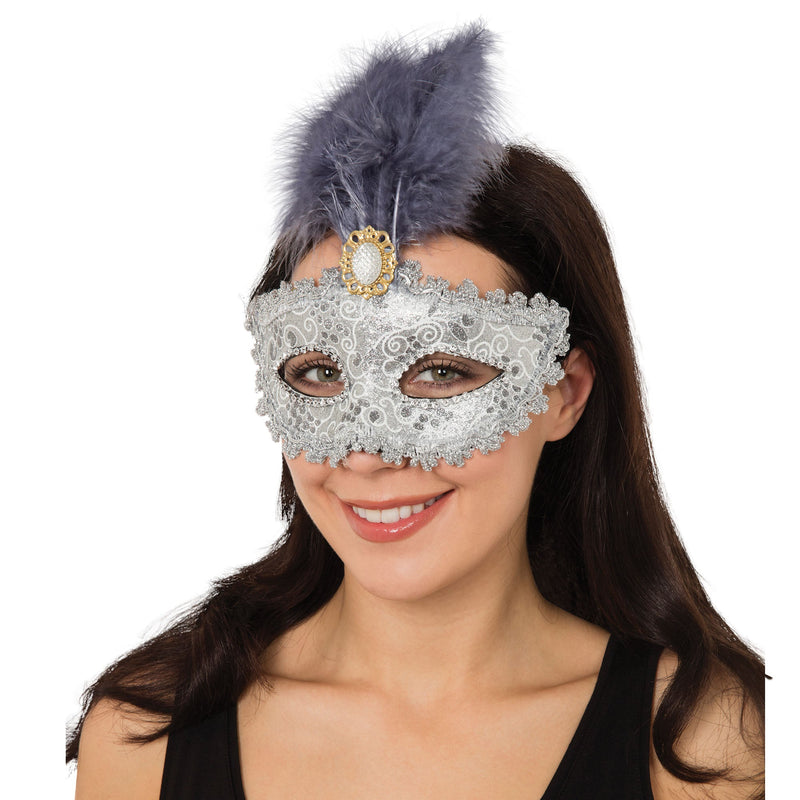 Silver Gilted Eyemask+ Tall Feather Stone Eye Masks Female_1 EM102