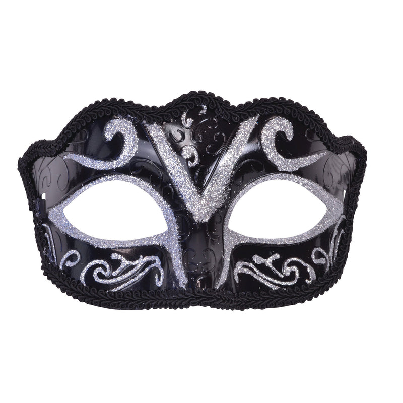 Eyemask Plastic Black Silver Glitter_1 EM133