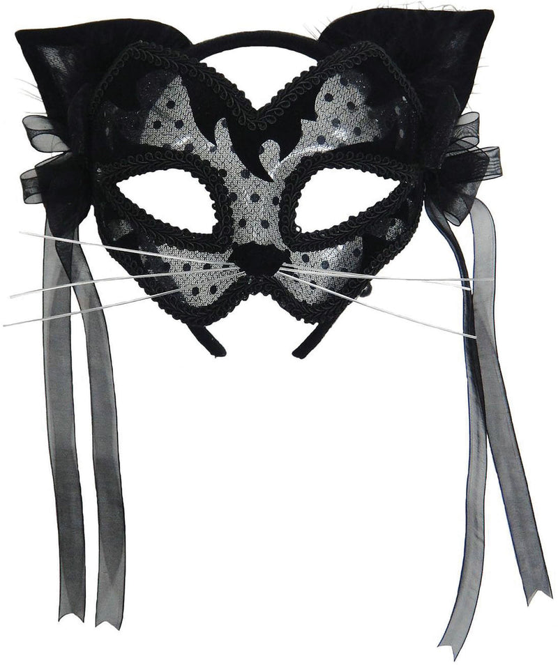 Womens Black Cat Ears Transparent Mask On Hband Eye Masks Female Halloween Costume_1 EM443