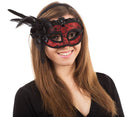 Womens Red Side Feather Mask On Headband Eye Masks Female Halloween Costume_1 EM447