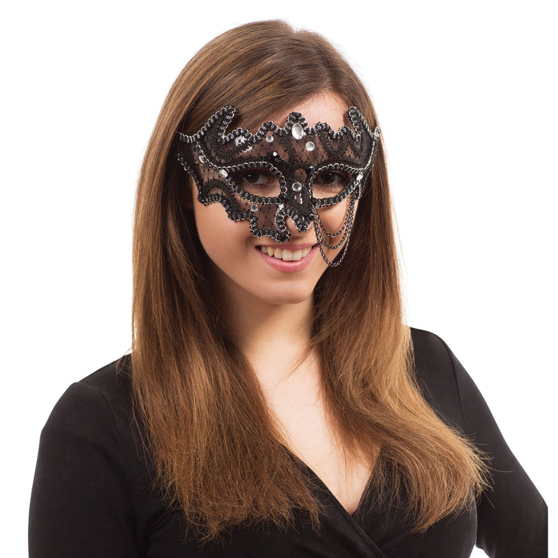 Womens Black Decorative 3/4 Glass Frame Eye Masks Female Halloween Costume_1 EM690