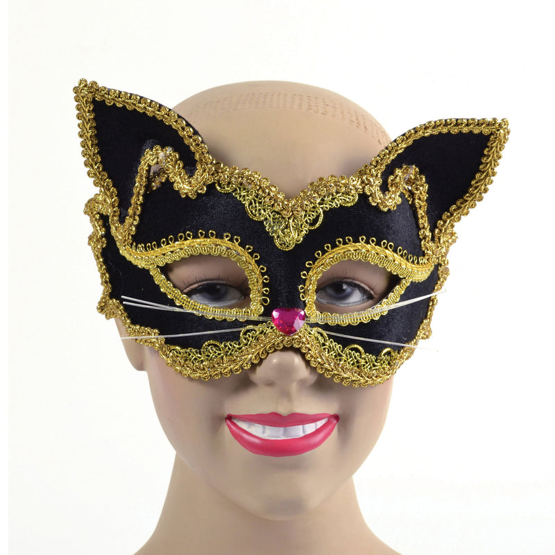 Womens Black Gold Cat Mask Glass Frame Eye Masks Female Halloween Costume_1 EM704