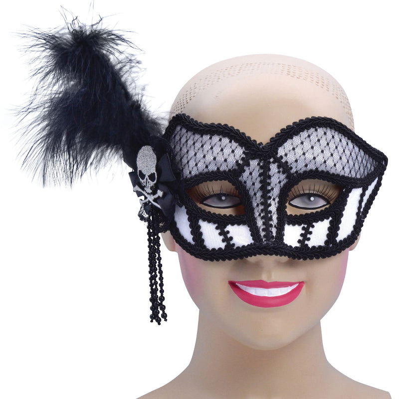 Womens White Black Trim + Skull Cross Bones Gf Eye Masks Female Halloween Costume_1 EM750